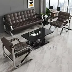Seti ya Sofa ya Ngozi ya Ofisi na Viti vya Kusubiria vya Chrome - 3