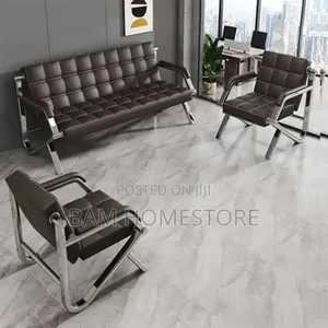 Seti ya Sofa ya Ngozi ya Ofisi na Viti vya Kusubiria vya Chrome - 5