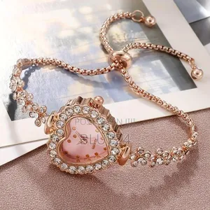 6pcs Women's Watch Set with Rhinestone Heart Quartz Watch and Bracelet - 6
