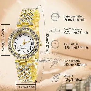 Fashion Luxury Women Gold Watch Bracelet Necklace 6-Piece Set