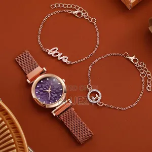 Ladies' Delicate Mesh Strap Watch 3-Piece Set