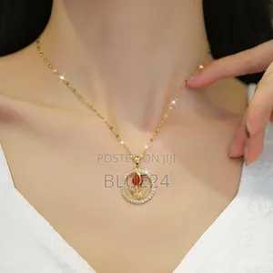 Tulip and Rose Pendant Necklace with Hollow Circle Design - 2