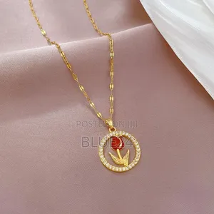 Tulip and Rose Pendant Necklace with Hollow Circle Design - 3