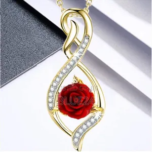 Mkufu wa Maua ya Waridi na Zircon Msalaba - 5