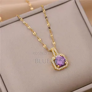 Korean Style Square Zircon Stainless Steel Necklace - 2
