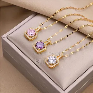 Korean Style Square Zircon Stainless Steel Necklace - 3