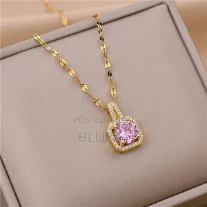 Korean Style Square Zircon Stainless Steel Necklace - 4