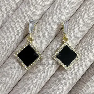 Black Acrylic Rhombus Drop Earrings - 6