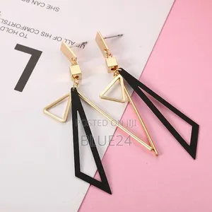 Korean Long Statement Geometric Triangle Tassel Dangle Earrings - 2