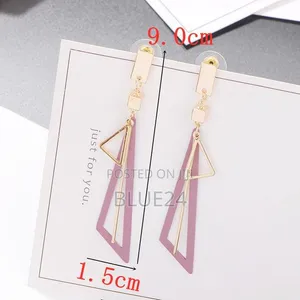 Korean Long Statement Geometric Triangle Tassel Dangle Earrings - 3