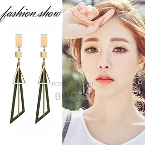 Korean Long Statement Geometric Triangle Tassel Dangle Earrings - 4