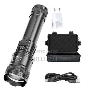 Rechargeable LED Flashlight Zoomable Torch with LCD Display - 2