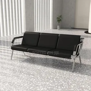 Sofa Nyeusi ya Ngozi ya Kusubiria - Benchi la Mapokezi ya Ofisi la Viti 3 - 3