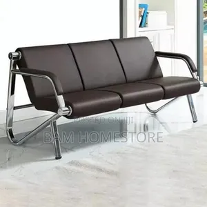 Sofa Nyeusi ya Ngozi ya Kusubiria - Benchi la Mapokezi ya Ofisi la Viti 3 - 5
