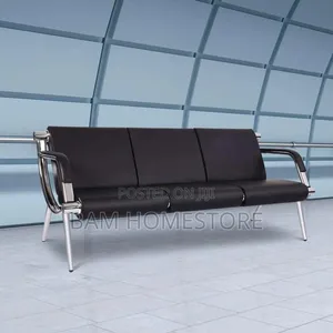 Sofa Nyeusi ya Ngozi ya Kusubiria - Benchi la Mapokezi ya Ofisi la Viti 3 - 6