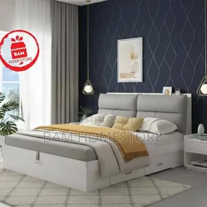 Kitanda cha Kisasa Cheupe cha King Size chenye Headboard Laini - 2