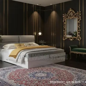 Kitanda cha Kisasa Cheupe cha King Size chenye Headboard Laini - 3