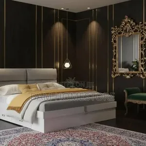 Kitanda cha Kisasa Cheupe cha King Size chenye Headboard Laini - 4