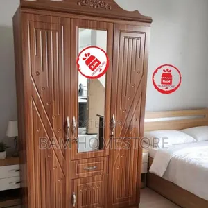 Elegant 3-Door Wardrobe with Mirror and Carved Details
