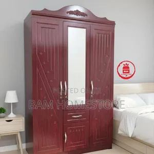 Elegant 3-Door Wardrobe with Mirror and Carved Details - 3