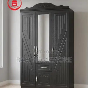 Elegant 3-Door Wardrobe with Mirror and Carved Details - 4