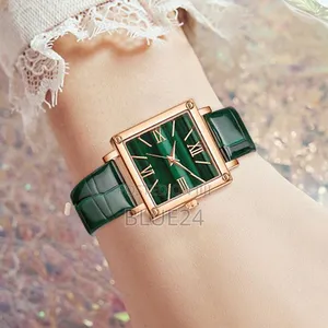 9-Piece Green Women's Watch Set - Rectangular Dial